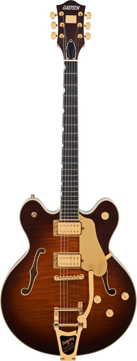Gretsch Broadkaster LX Figured Center Block with String-Thru Bigsby GHW Havana Burst - Semi-akoestische gitaar