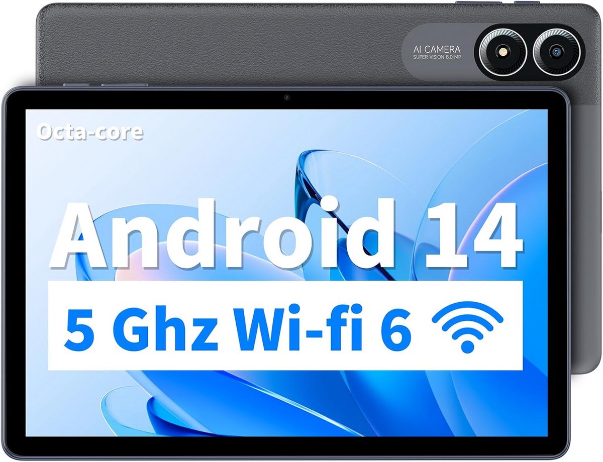 11 inch Android 14 Tablet met 8GB RAM en 128GB Opslag, Octa-Core Processor en FHD IPS Scherm