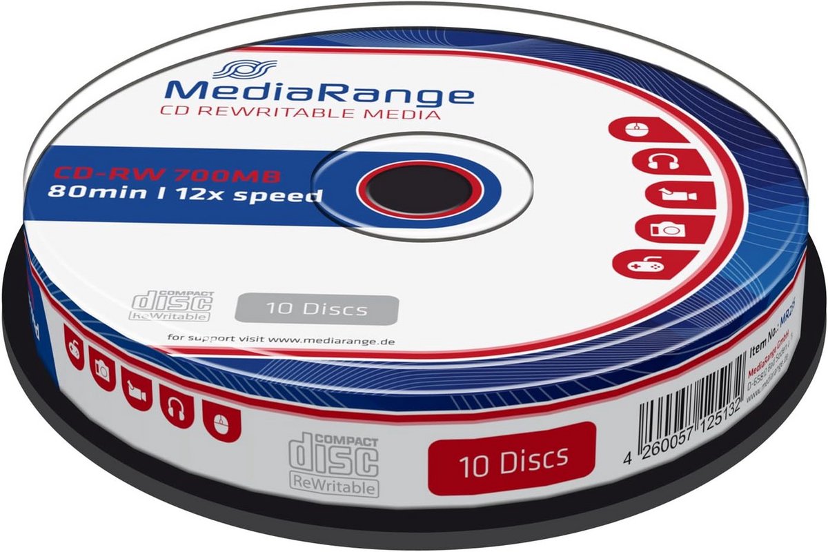 Herschrijfbare CD-RW 700MB/80min 12x Snelheid, 10 Stuks Cakebox