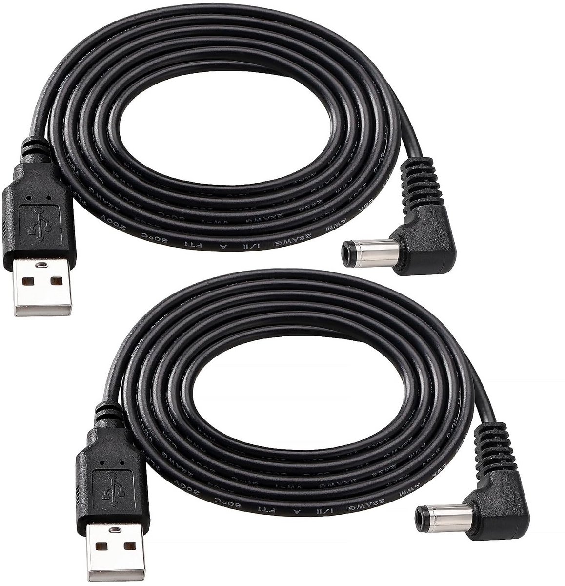 2 Stuks USB naar 5.5x2.5mm Haakse Voedingskabel (1 Meter) - 5V DC Stroomkabel