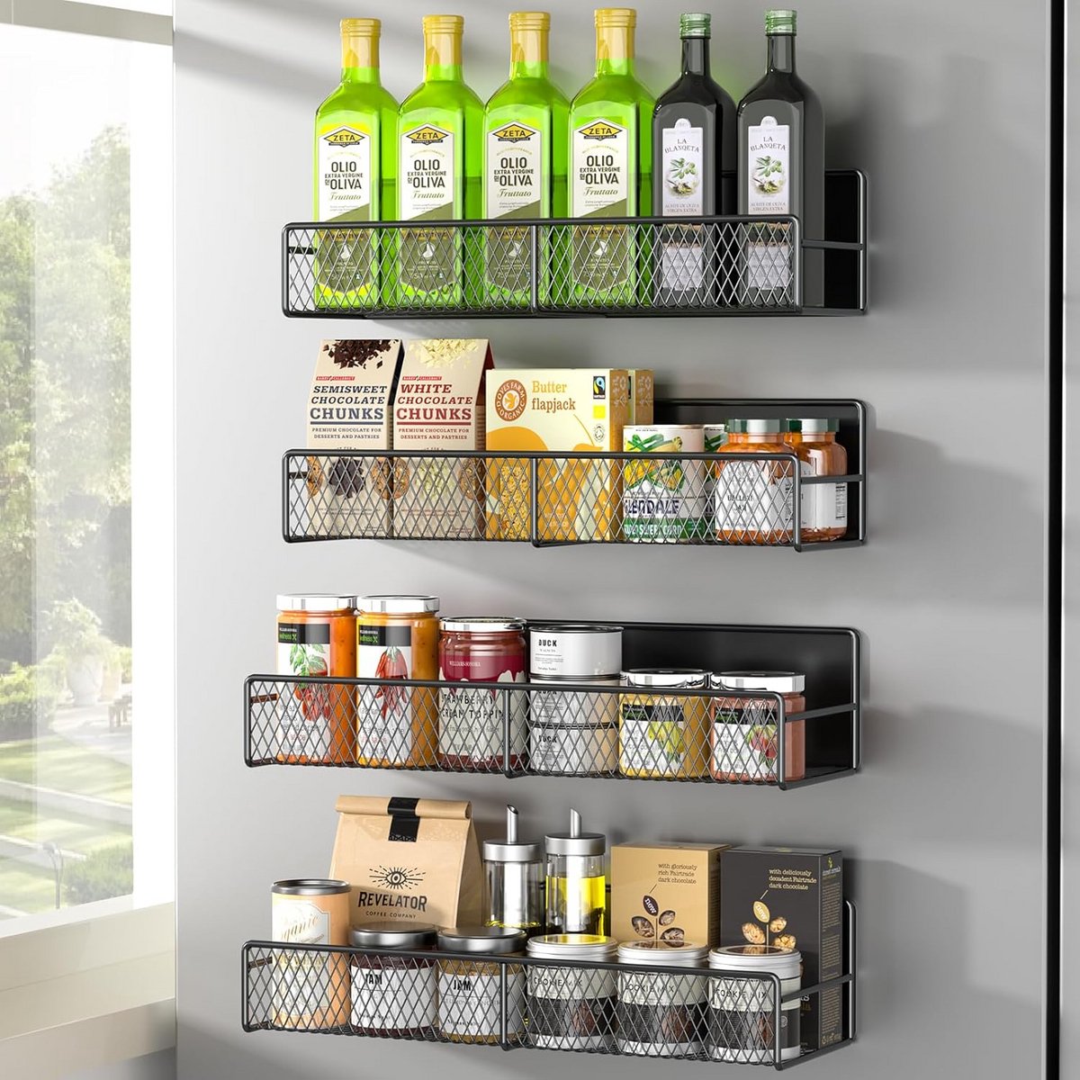 Magnetisch Kruidenrek voor Koelkast - 4-Pack Metalen Planken - Ruimtebesparende Keuken Organizer
