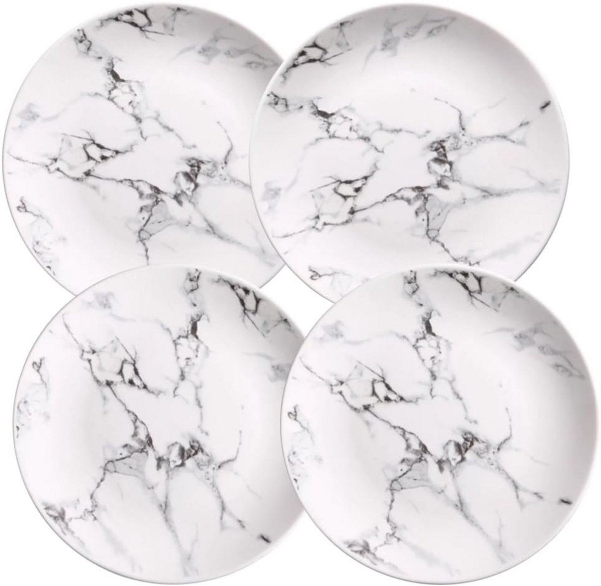 Set van 4 Diner Borden Accent Ø20 cm met Stijlvol Marmer Look Porselein