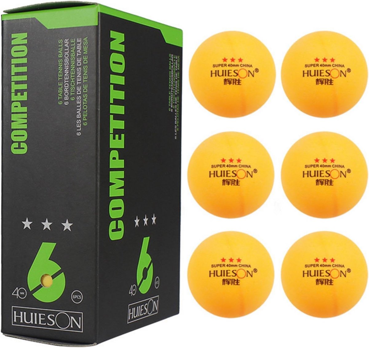 6 Stuks 3-Sterren Tafeltennisballen - Professionele Pingpongballen Geel/Wit