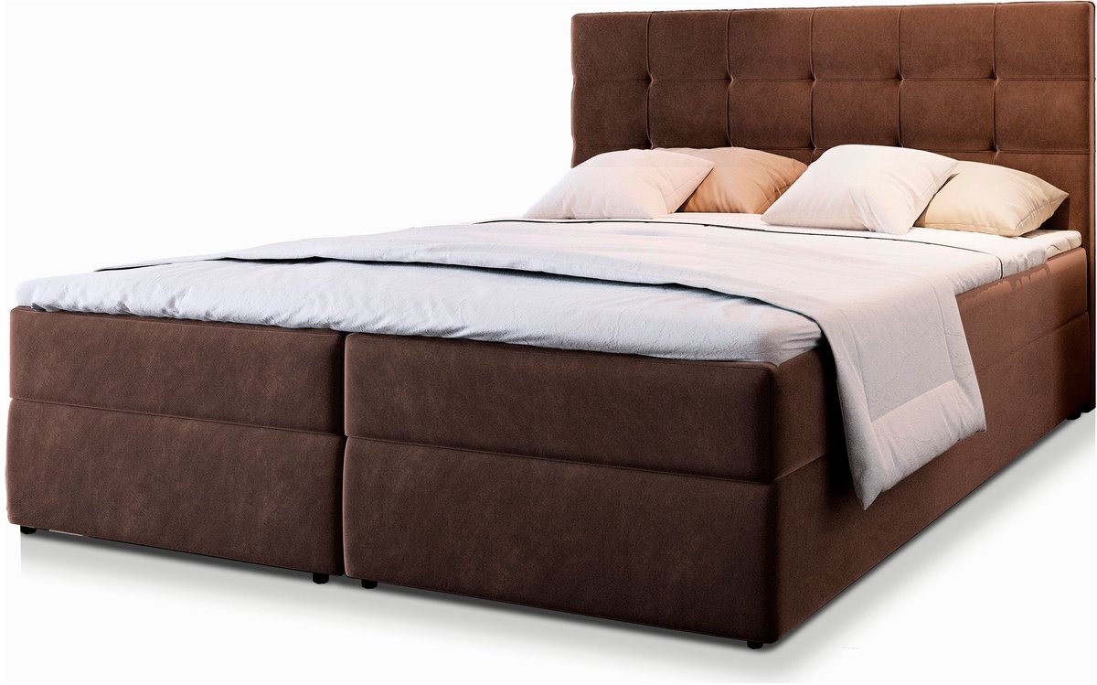Boxspring GLOS 160x200 cm met matras en topper, bedkasten - Bruin thumbnail 8