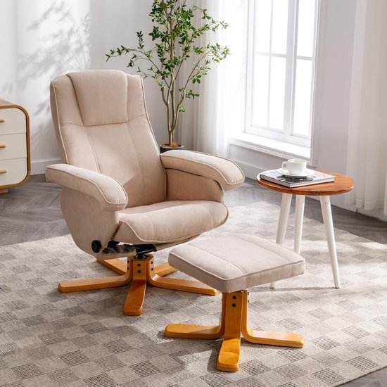 Comfortabele Draaifauteuil Beige met Voetenbank en Verstelbare Rugleuning — afbeelding 2
