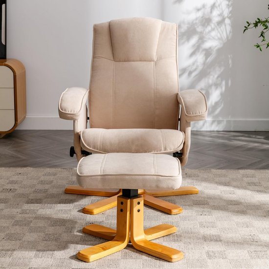Comfortabele Draaifauteuil Beige met Voetenbank en Verstelbare Rugleuning — afbeelding 3