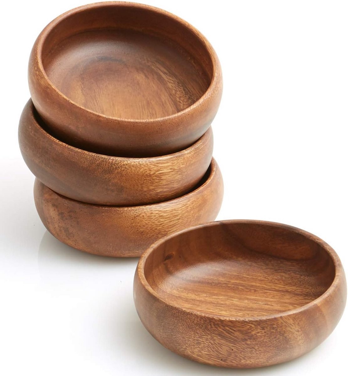 Set van 4 Saladekommen van Acaciahout, Natuurlijk Hout Serveerschalen Blauw