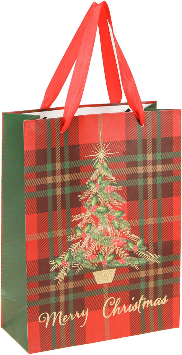 Cadeauzakjes Kerstboom rood groen 18x24cm 4 stuks, 4 Stück