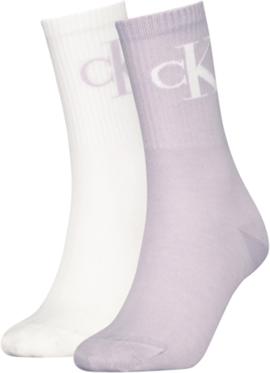 Calvin Klein Jeans Dames Sportsokken 2-Pack Monogram Lilac Wit