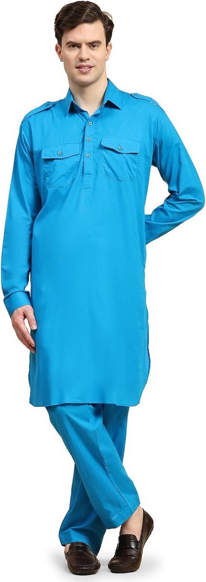 Traditionele 2-Delige Heren Kurta Pyjama Set Katoen