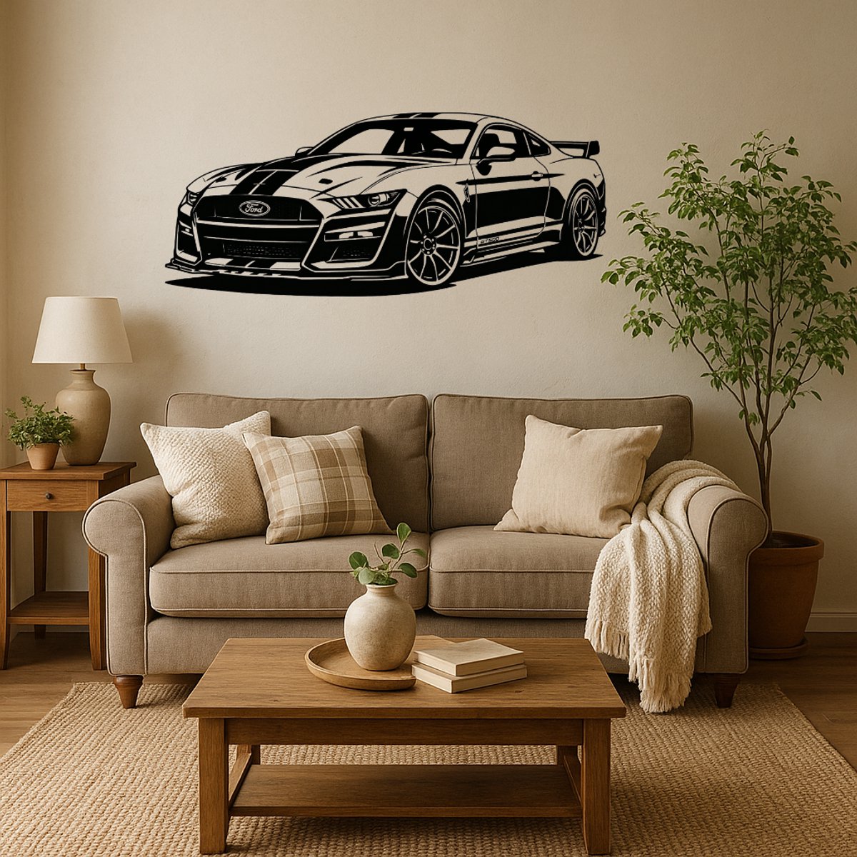 BR2Laser Ford Mustang Shelby GT500 – Wanddecoratie – Lasergesneden Hout – Autokunst – 35 cm Breed