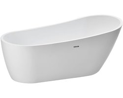 VEVOR Acryl Vrijstaande Badkuip, 67 inch Eigentijdse Witte Badkuip met Geborsteld Nikkel Overloop en Afvoer, Elegante Ovale Vorm Vrijstaande Badkuip voor Moderne Badkamer of Renovatieproject