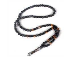 Lange kralenketting lavasteen, tijgeroog en boeddha kralen unisex