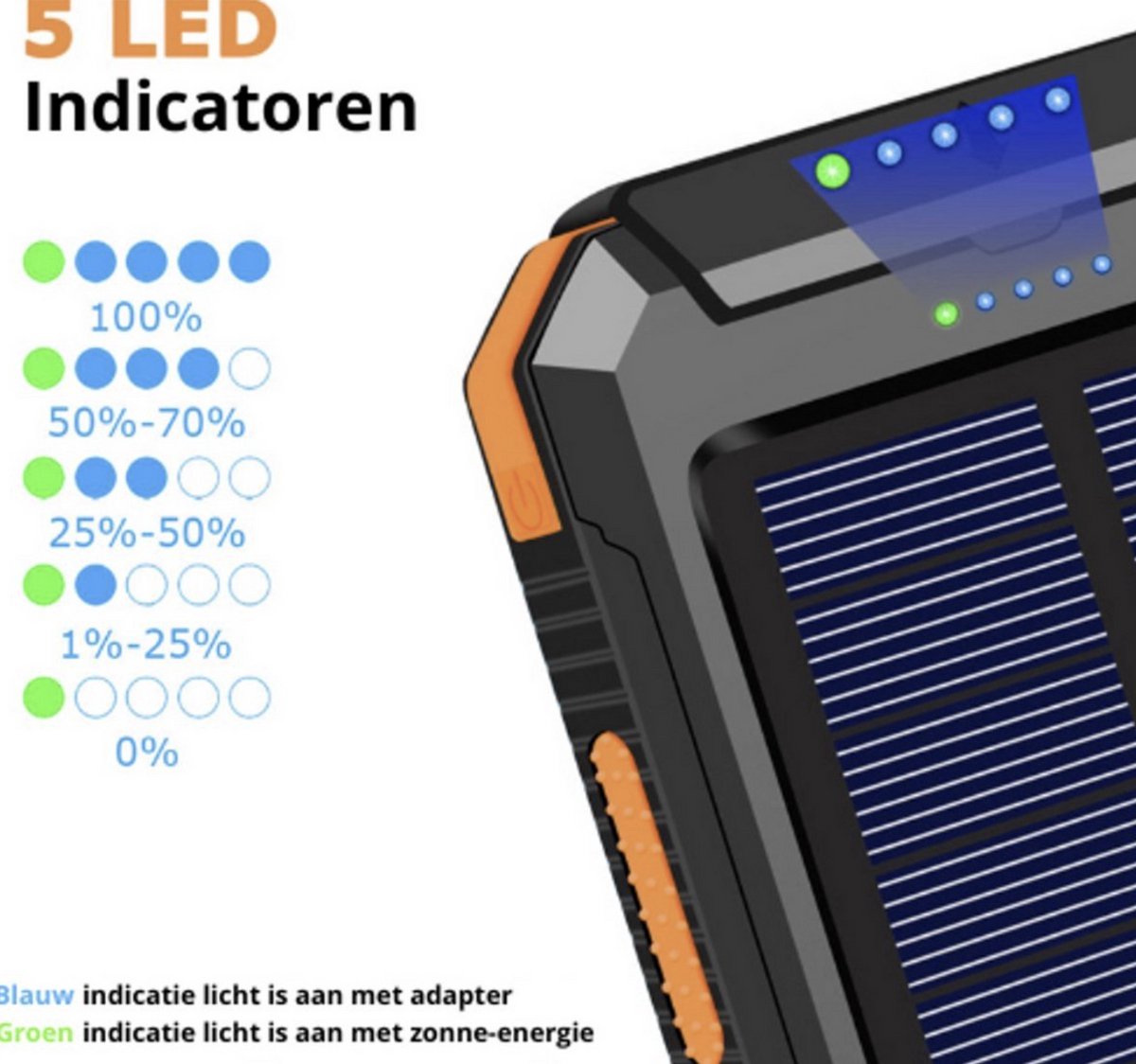 Solar Powerbank 20.000 mAh – Draagbare Oplader 3-in-1 – Zonne-energie – Waterdicht & Schokbestendig – Snelladen USB/USB-C – Powerbank met Zaklamp – Camping, Outdoor & Vakantie - QuickPrep – foto 2