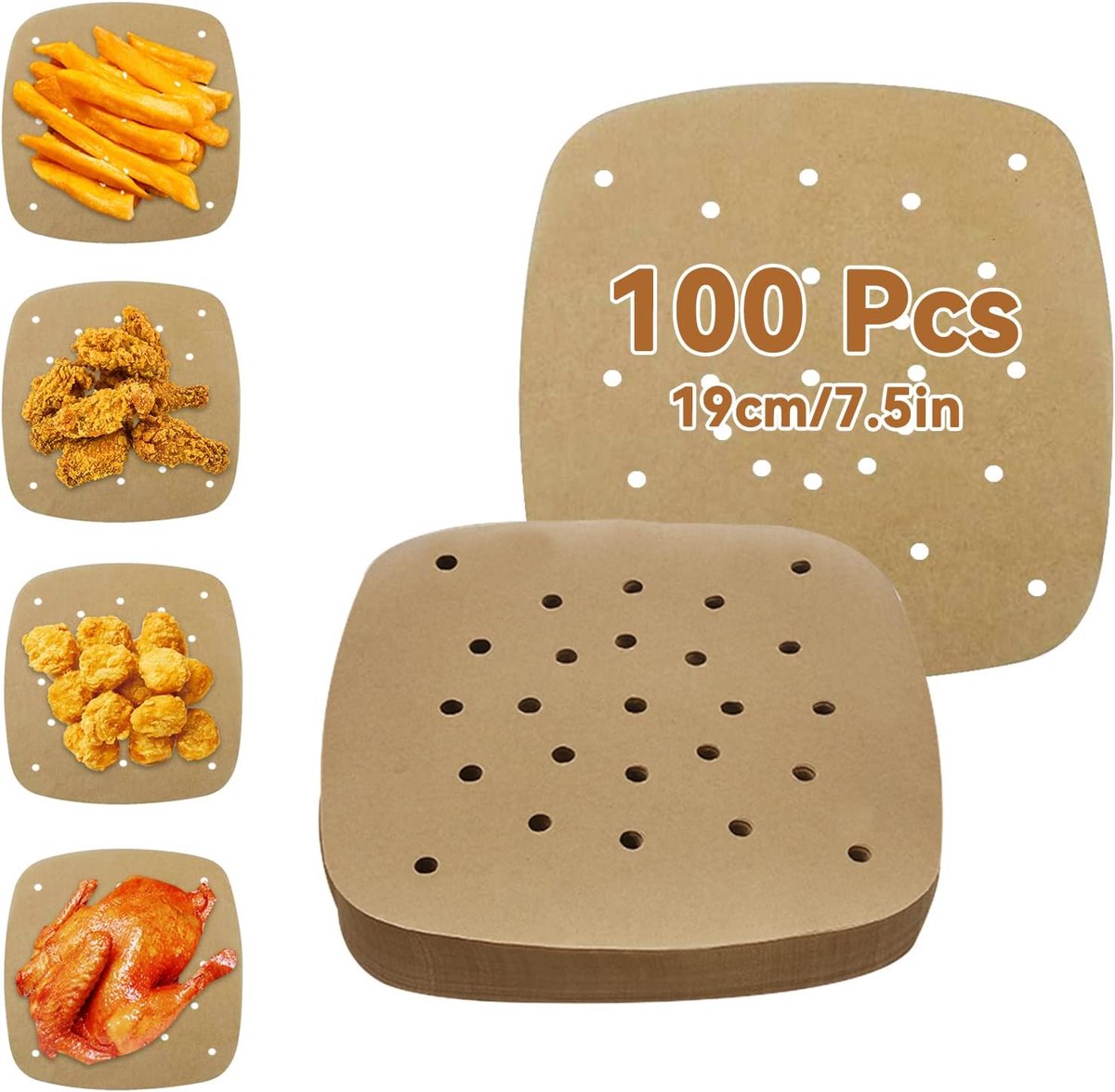 Imperatoris - Airfryer Bakpapier - 100 stuks Stoompapier - 19 cm - Airfryer en Pan - Wegwerp Airfryer - Voor knoedels, broodjes, Dim Sum - Accessoires voor de airfryer