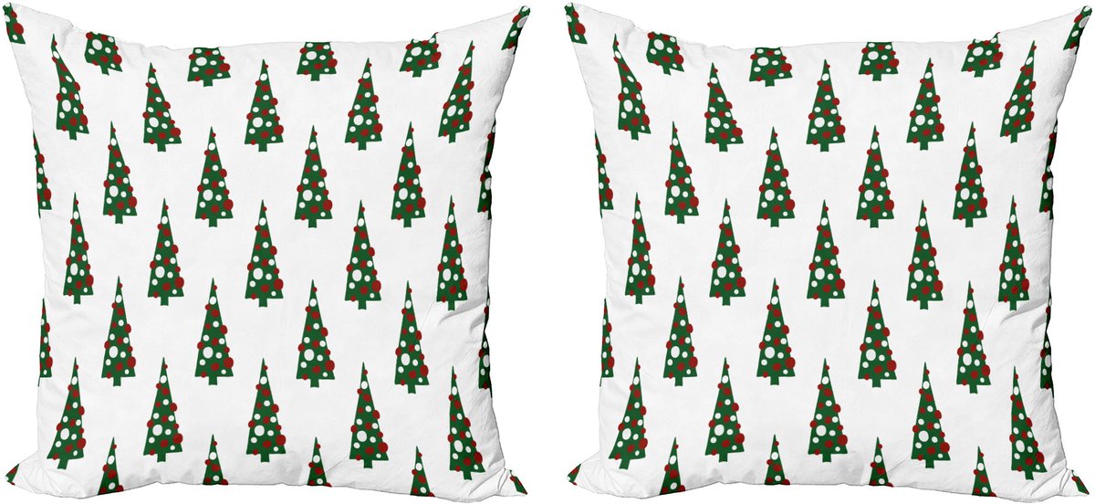 ABAKUHAUS Geometrische decoratieve kussenhoez 2-pack, kerstboompatroon, 40x40 cm, jagergro wit, robijnrood