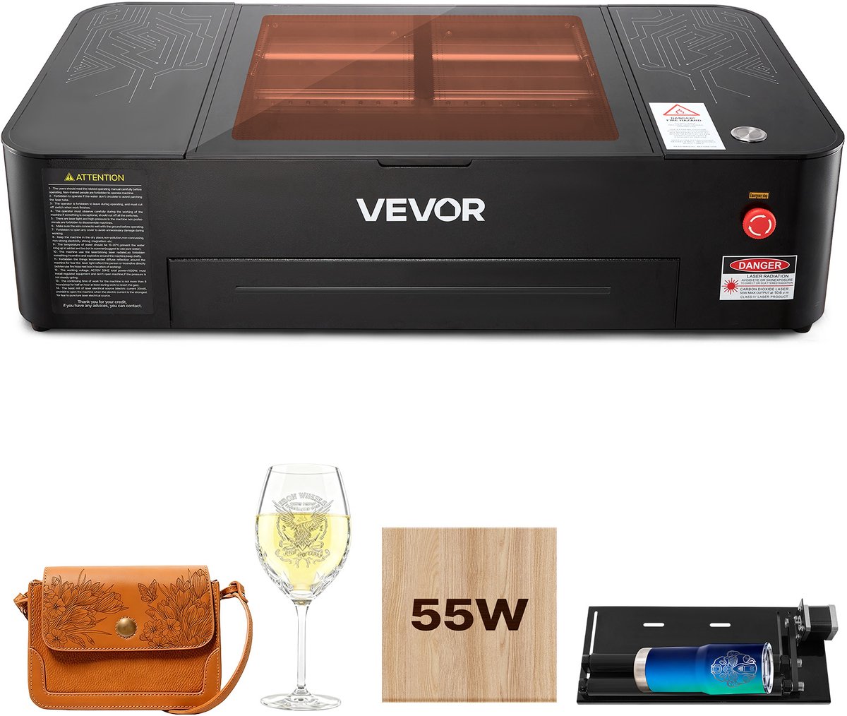 VEVOR Co2-Lasergraveermachine 55w, Lasersnijmachine 500x300 mm, Tafelmodel met 16 Mp-Camera, Waterpomp En Roterende As, Compatibel met Lightburn, Coreldraw En Rdworks, voor Hout, Acryl En Glas