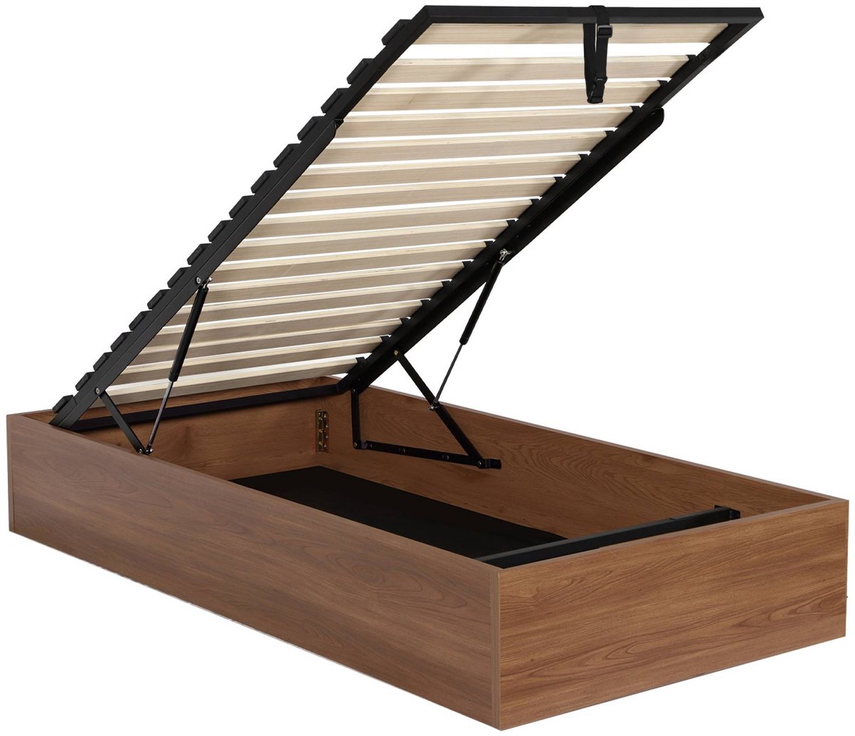sweeek Opbergbed met lattenbodem 90x190cm houtdecor voor 1 persoon - lift Walnoot