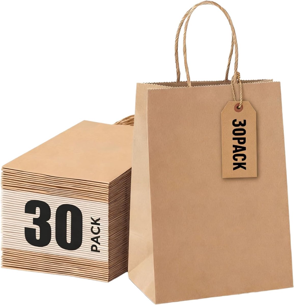 Imperatoris - Geschenktas - Bruin - Cadeauverpakking - Cadeaupapier - Cadeautasjes - Papieren Tassen - Gift Bag - Met Handvat - Kraft Tas - 15 x 8 x 21 cm - 30 Stuks
