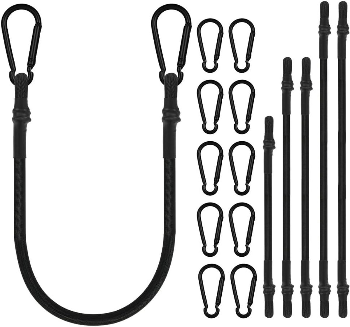 Set van 6 Spanbanden Elastiek met Karabijnhaak - Diverse Lengtes (30, 60, 80 cm) voor Bevestigen