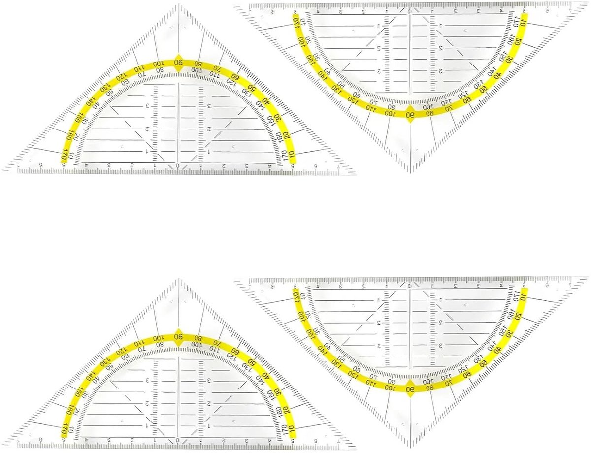 Geodriehoek 4-delig Set met Handgrepen 14 cm - Transparant voor Tekenlessen en Technisch Tekenen