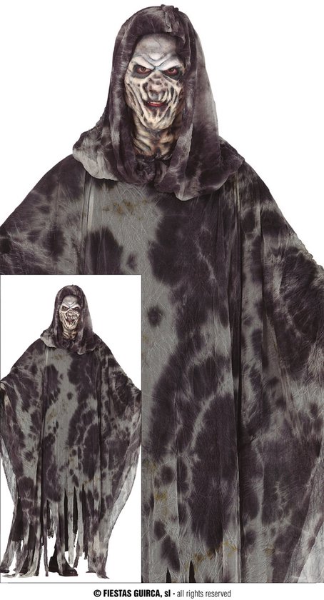 Grijze spookponcho voor heren, weergegeven met inzetstuk.