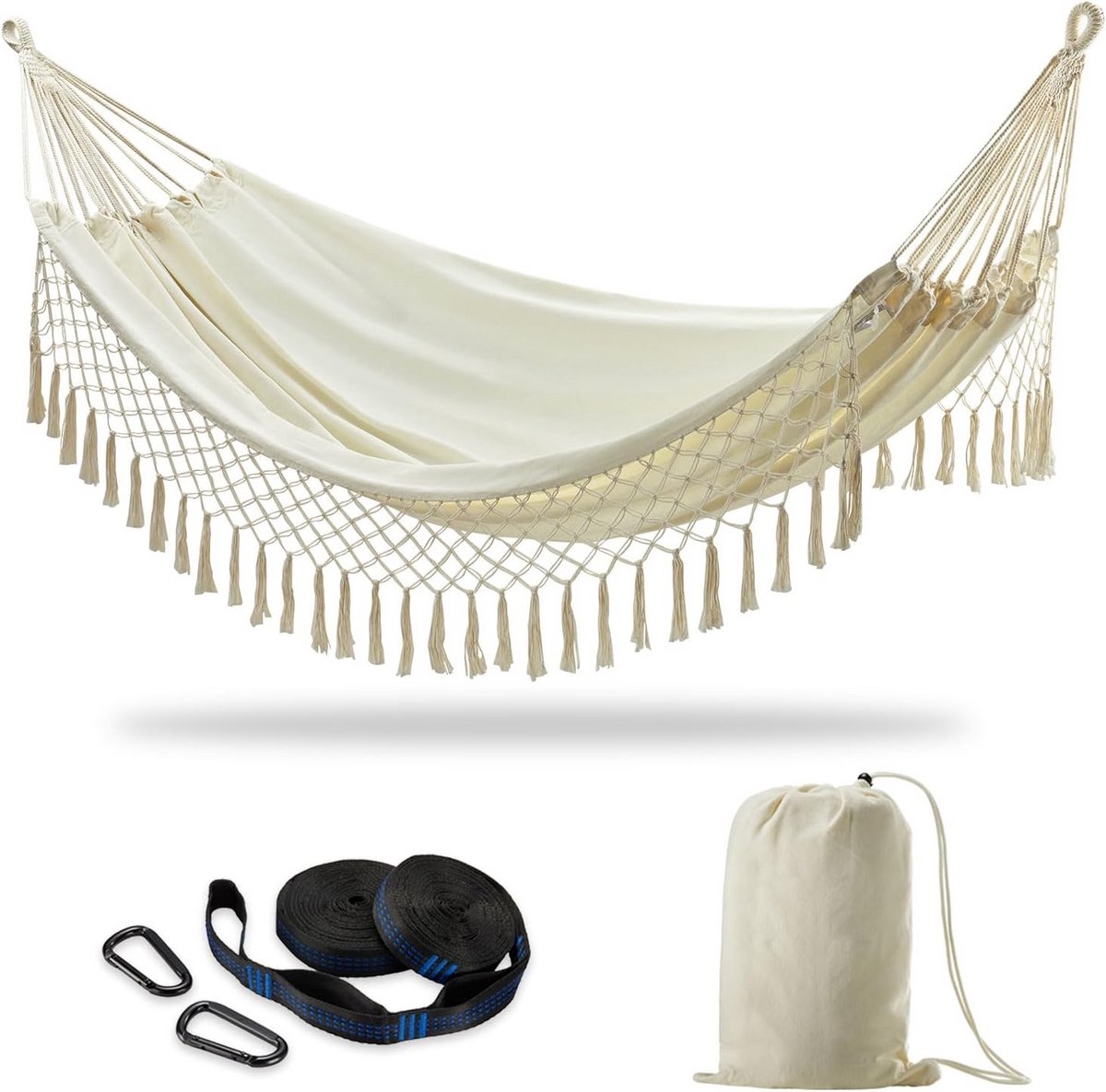 Braziliaanse Hangmat voor 2 Personen - 450 lbs - met Boomriemen - voor Tuin Terras Binnen Buiten