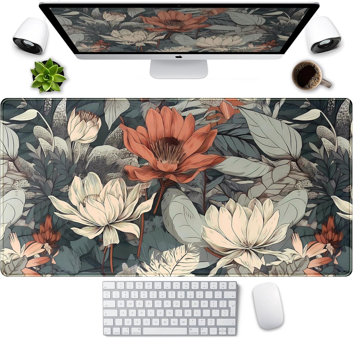 XXL Gaming Muismat 80x40cm - Bloemen & Tropische Planten - Bureauonderlegger met Antislip en Gestikte Randen