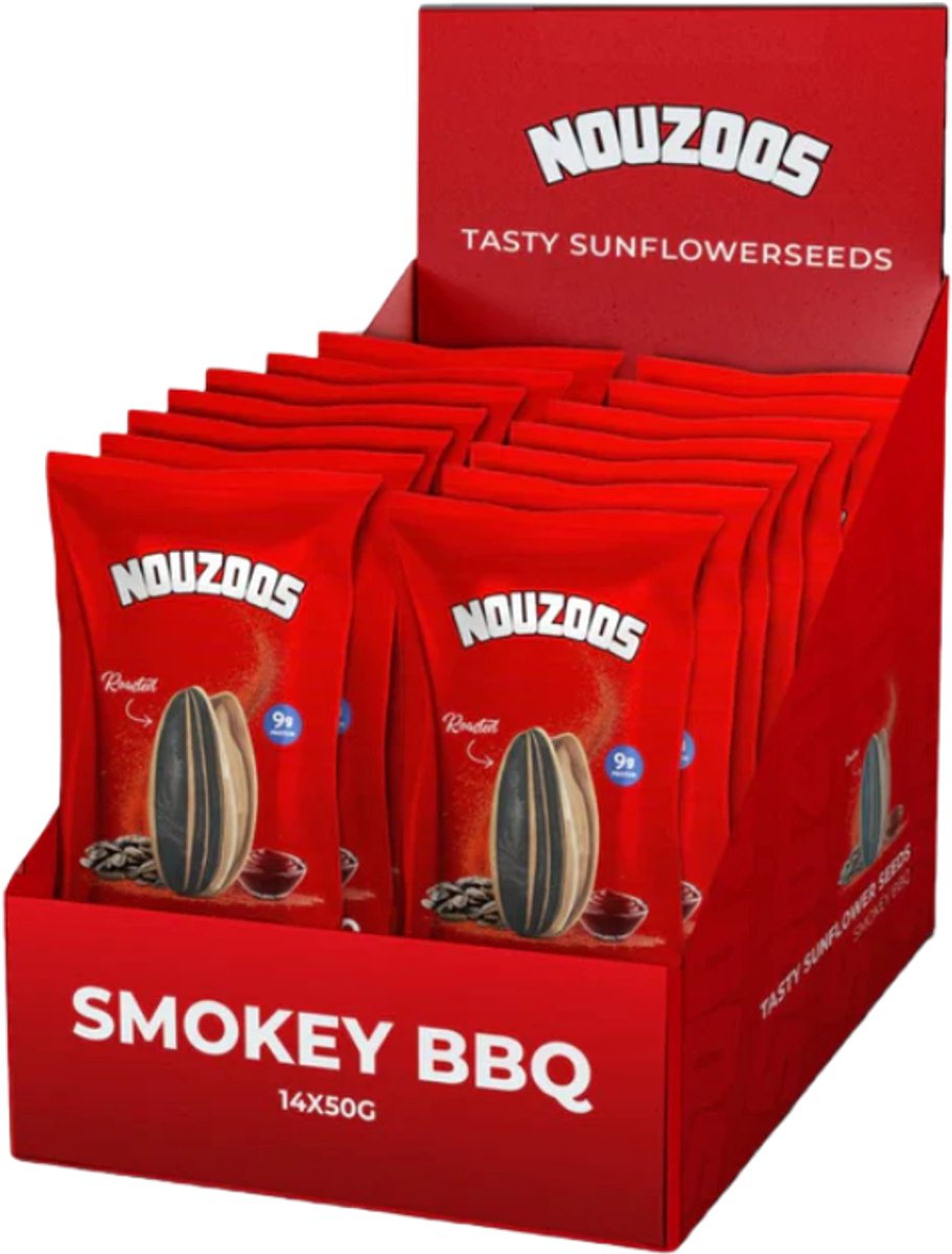 NOUZOOS - Zonnebloempitten Smokey BBQ - 14x50gr - Geroosterd - Extra Groot