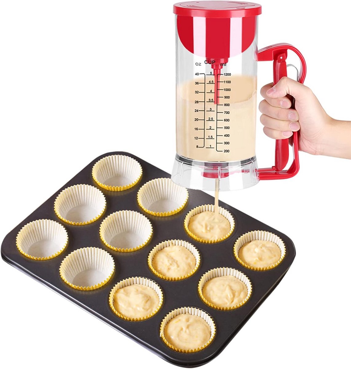 Elektrische Crepe- en Pannenkoeken Beslagmixer 1200ml met Doseersysteem en Schaalverdeling