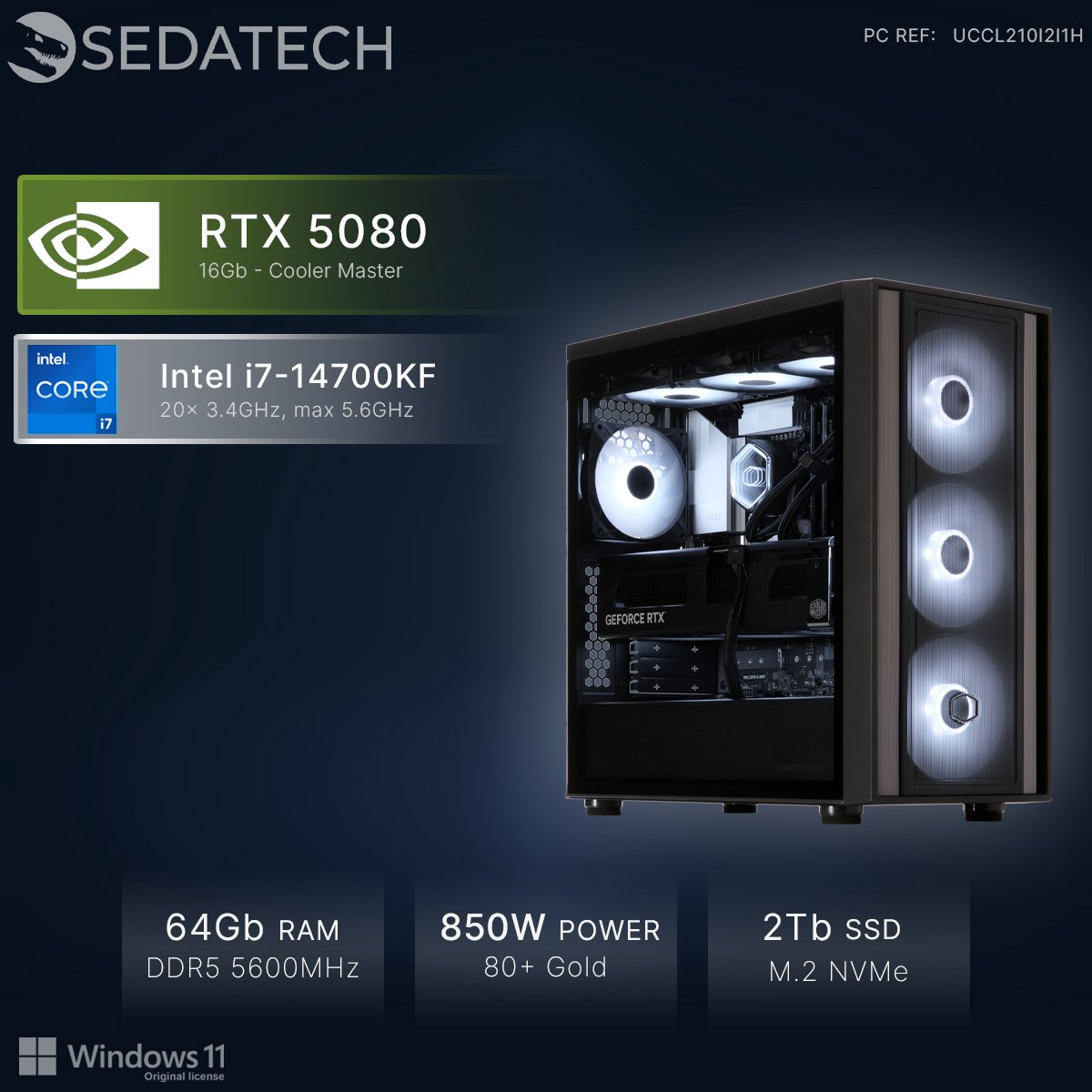 Sedatech Pro Gaming PC Waterkoeling Performance ATX • Intel i7-14700KF 20x 3.4GHz • Geforce RTX5080 • 64Gb DDR5 • 2Tb SSD M.2 • WiFi • Bluetooth, USB C • Windows 11 • Desktop computer thumbnail 3