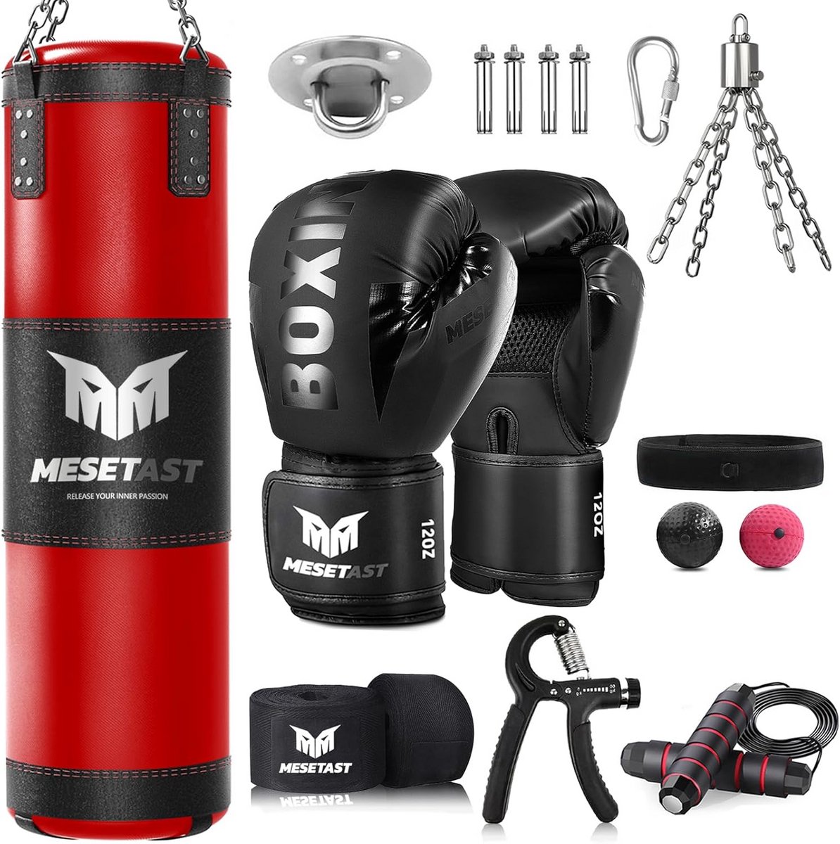 Professionele Bokszak 120 cm Ongevuld inclusief 12 oz Bokshandschoenen voor Kickboksen en MMA
