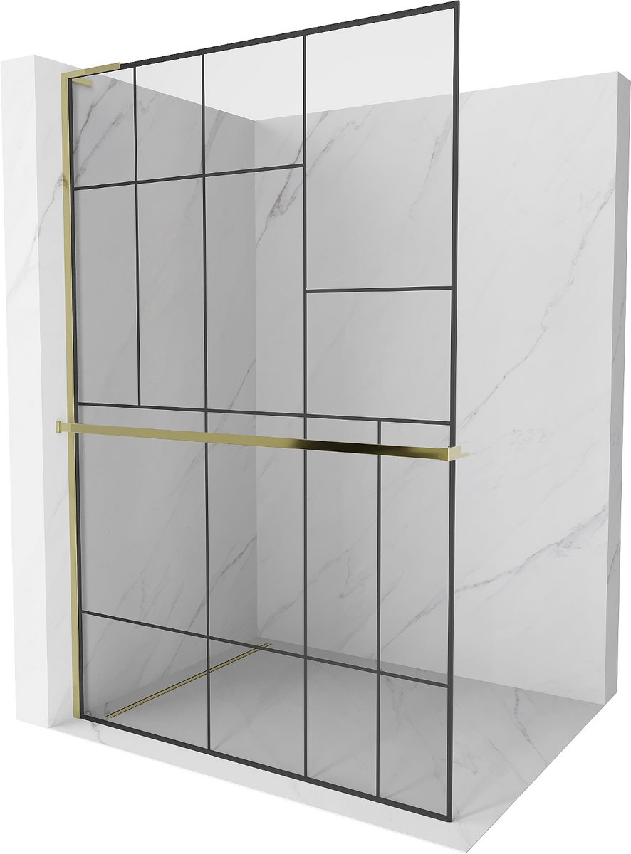 Mexen Kioto+ L douchewand met plank Walk-in 90 x 200 , zwart patroon, goud - 800-090-123-50-78