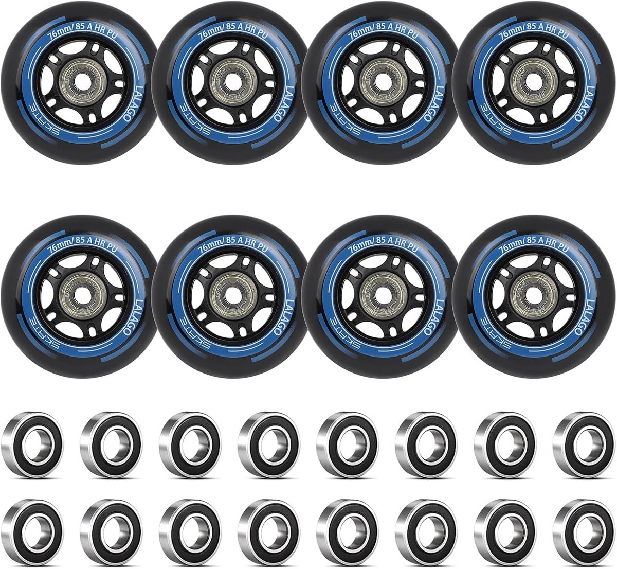 Set van 8 Inline Skate Wielen 76mm met ABEC-9 Lagers voor Skeelers