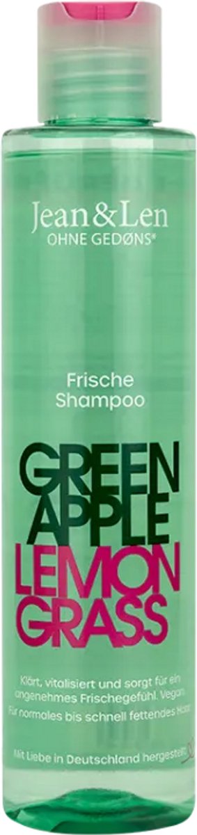 Jean & Len Shampoo Groene Appel & Citroengras (300 ml): milde. verfrissende shampoo voor dagelijks gebruik. Licht. schoon haar met natuurlijke glans.