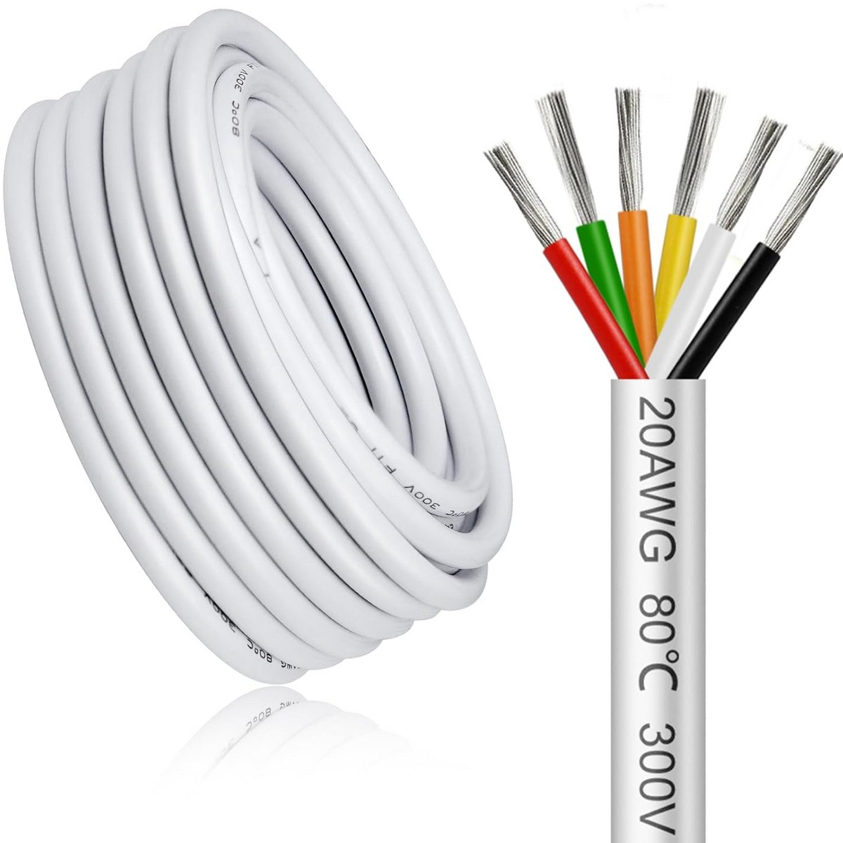 Elektrisch Snoer 6-aderig 30 Meter 20 AWG Flexibel Koper Wit