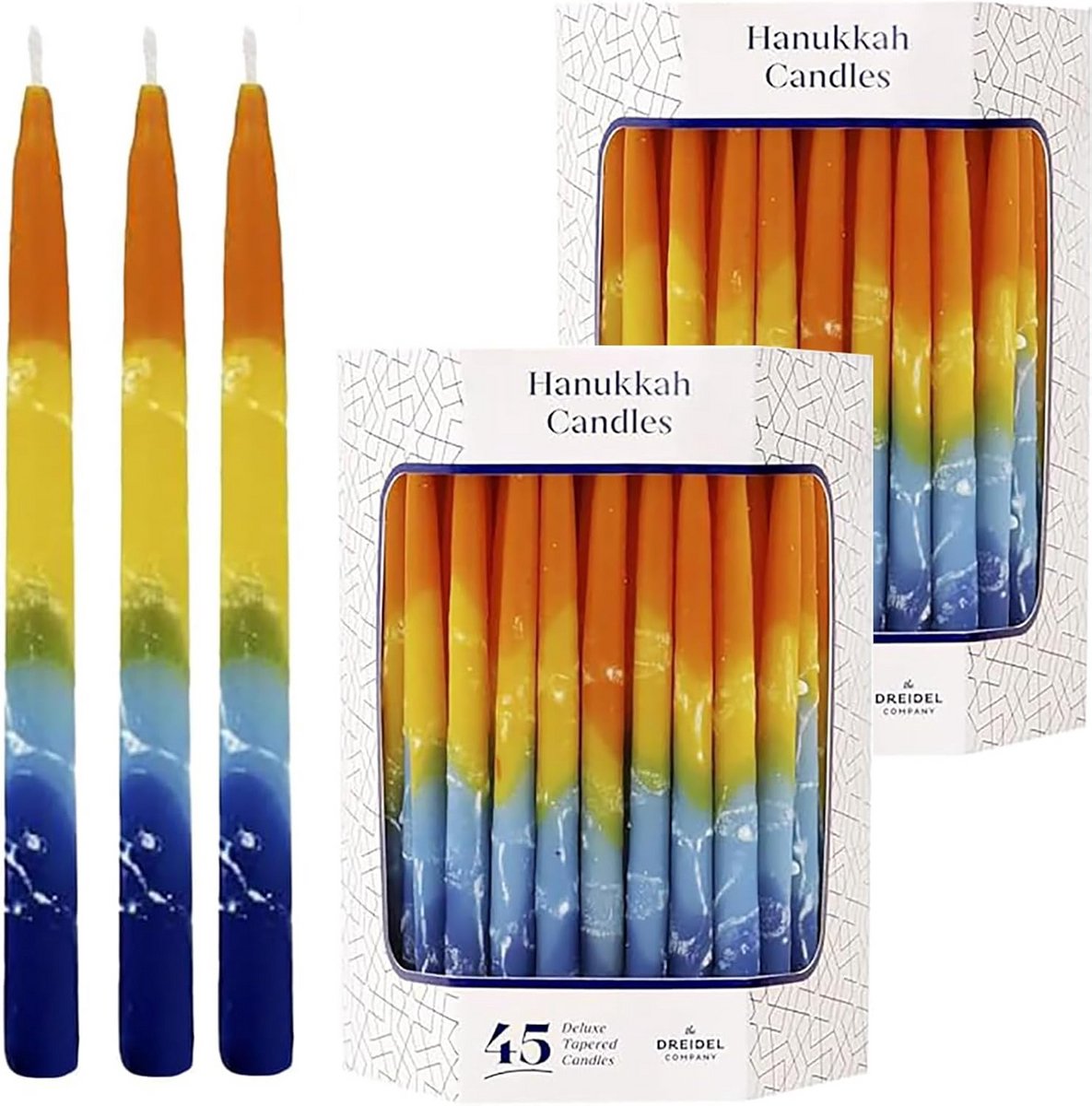 Chanoeka Kaarsen Deluxe Sunburst Tri Gekleurd - 45 Stuks voor 8 Nachten - Druipvrij