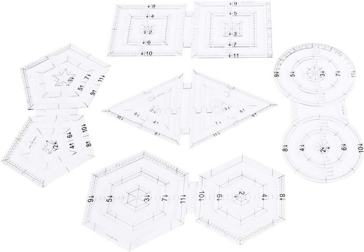 5-delige Patchwork Liniaal Set voor Quilten en Naaien - Creatieve Sjablonen en Tekenhulpmiddelen