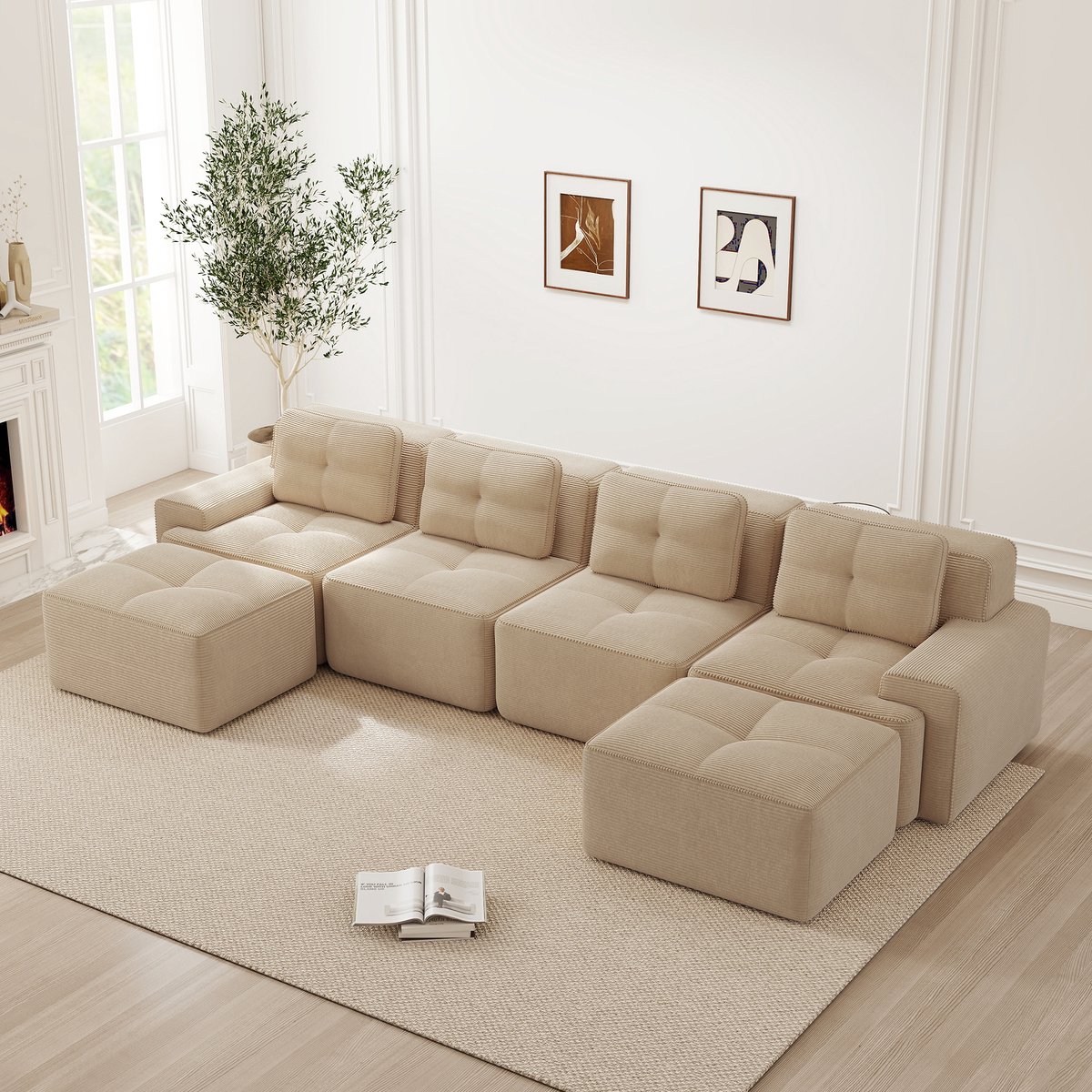 MIVRAY U-Bank 4-Zits - Modulair Zonder Montage Met Diepe Zit - Antislip Basis Voor Woonkam