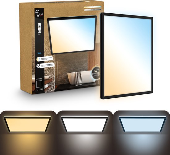 B.K.Licht - Plafonnier de salle de bain dimmable - plafonnier avec télécommande - éclairage de salle de bain avec CCT - IP44 - 42 x 42 cm - noir
