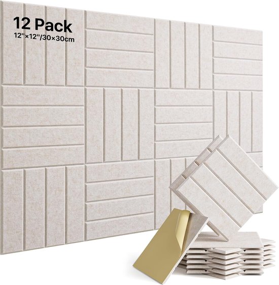 12 pièces de panneaux de mousse insonorisant pour murs, panneaux acoustiques auto-adhésifs insonorisant, absorbant le bruit, panneaux muraux insonorisant 30 x 30 cm à haute densité pour portes, plafonds, bureaux à domicile