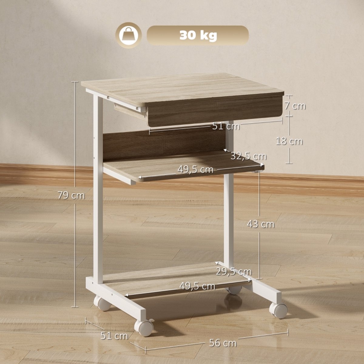 STILVORA Bureau 56 X 51 Cm - Met Lade En Planken thumbnail 4
