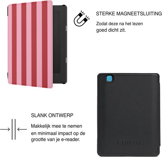 Lunso Geschikt voor Kobo Aura Edition 2 hoesje (6 inch) - Vegan Saffiano Leren Sleep Cover - Candy Floss van Lunso — afbeelding 5