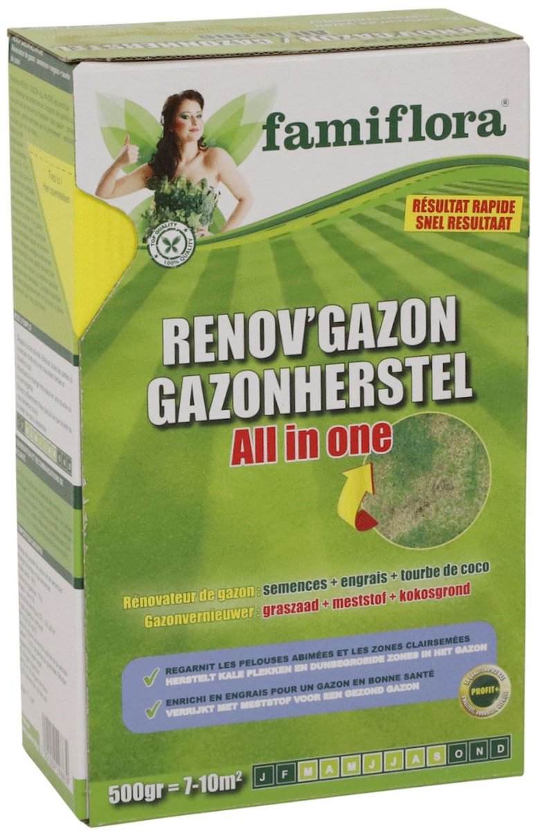 Famiflora graszaad 500g tot 10m² - gazonherstel incl. meststof - kale plekken herstellen - Herstelt kale plekken snel zodat je gazon er weer strak uitziet zonder maanden wachten