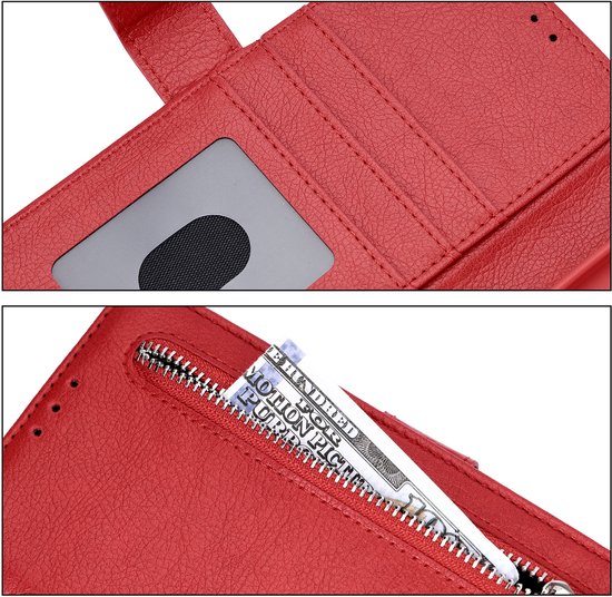 Casemania Étui pour Samsung Galaxy S24 Ultra - Rouge - Étui portefeuille de Luxe en simili cuir avec fermeture éclair