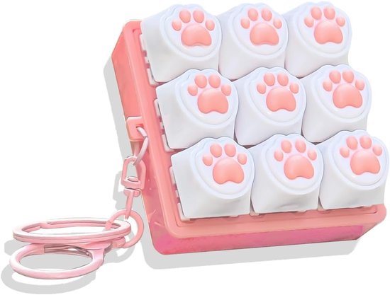 Keyboard Fidget Toy - Fidget toys - 9-in-1 Keyboard Fidget Clicker - Jouet clavier - Porte-clés - Jouet sensoriel antistress - Relaxant - Soulager le stress - Motif de patte de chat - Pas d'éclairage - Wit/Roze