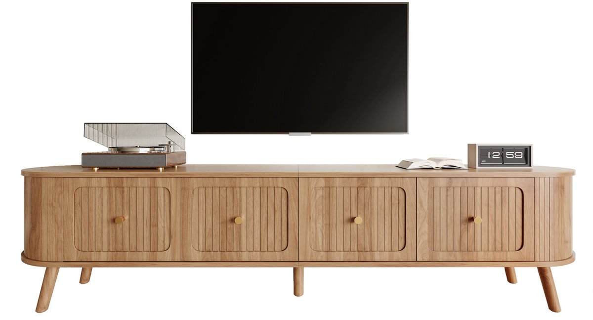 Wishdor - Tv-Meubel - Klepdeuren En Afgeronde Randen - Vintage - Woonkamer - MDF En Spaanplaat - Eikenkleur - 180 X 38 X 47 Cm