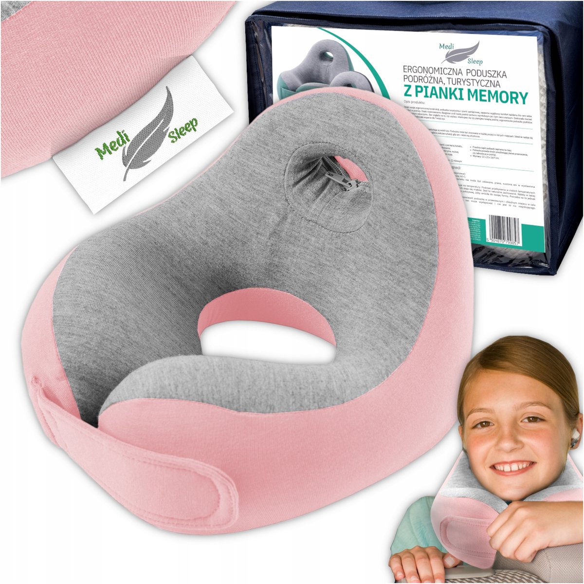 Medi Sleep - Kinderreiskussen - Memory Foam - Grafiet - Verstelbare Sluiting