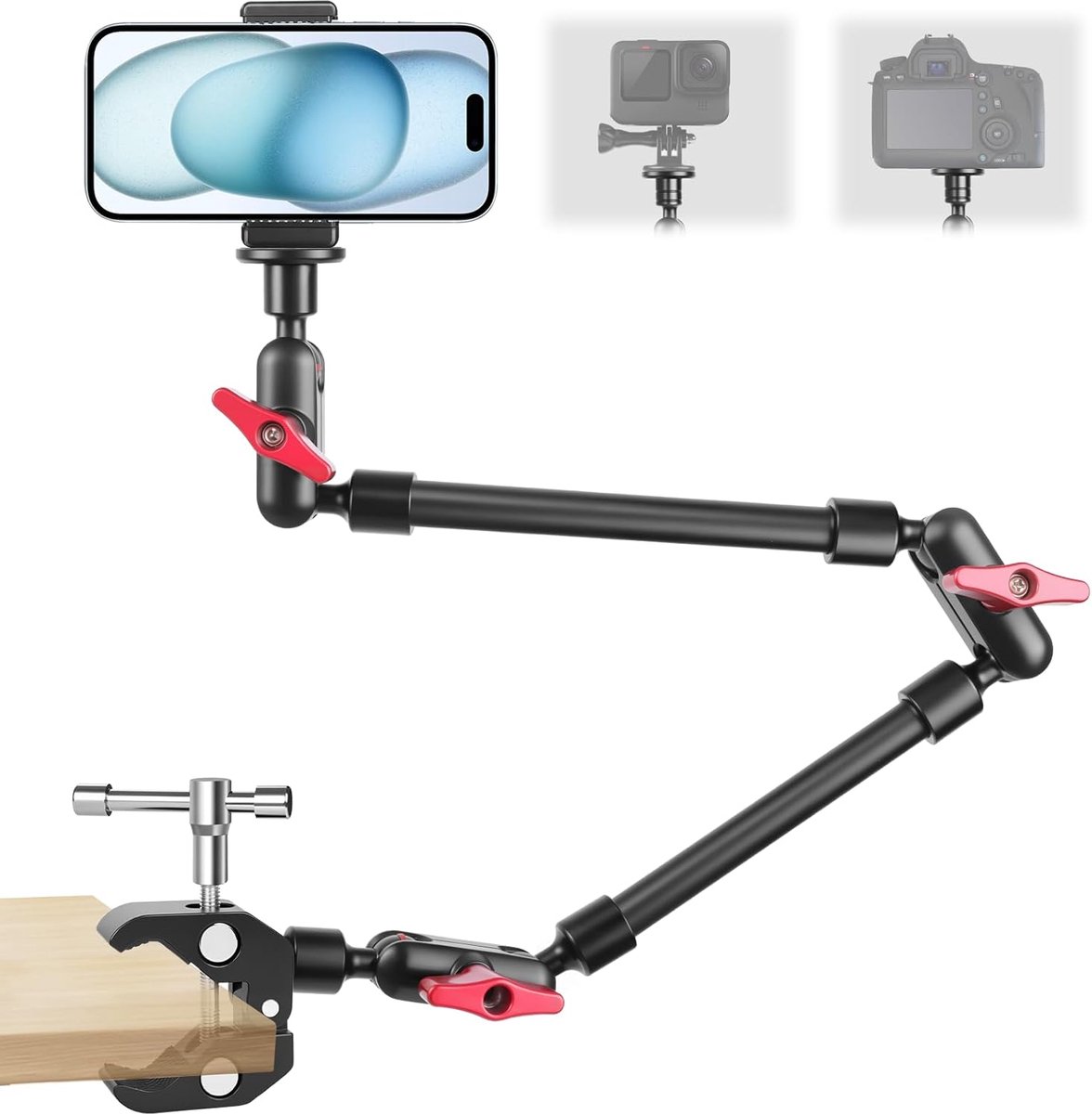 Flexibele Camerarm - Verstelbare Montage - Veelzijdige Opnames - Robuuste Klembevestiging - 59 cm Lengte - Zwart