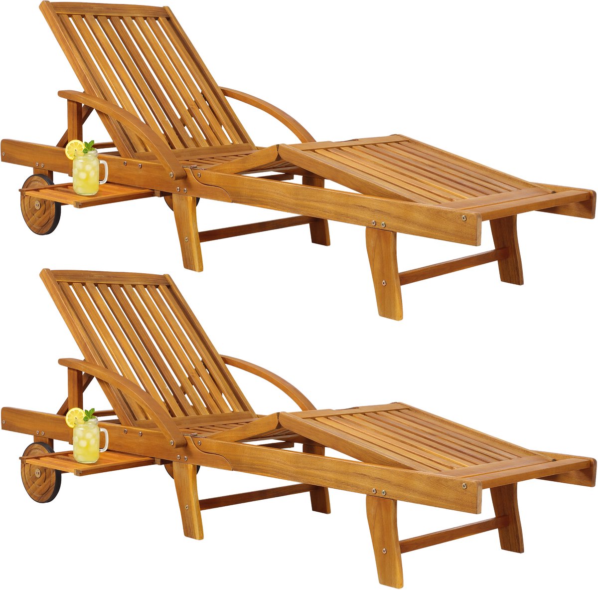 Bol.com Casaria Ligstoel Tami Sun – Set van 2 Acaciahout 195x59x69cm – Bruin aanbieding